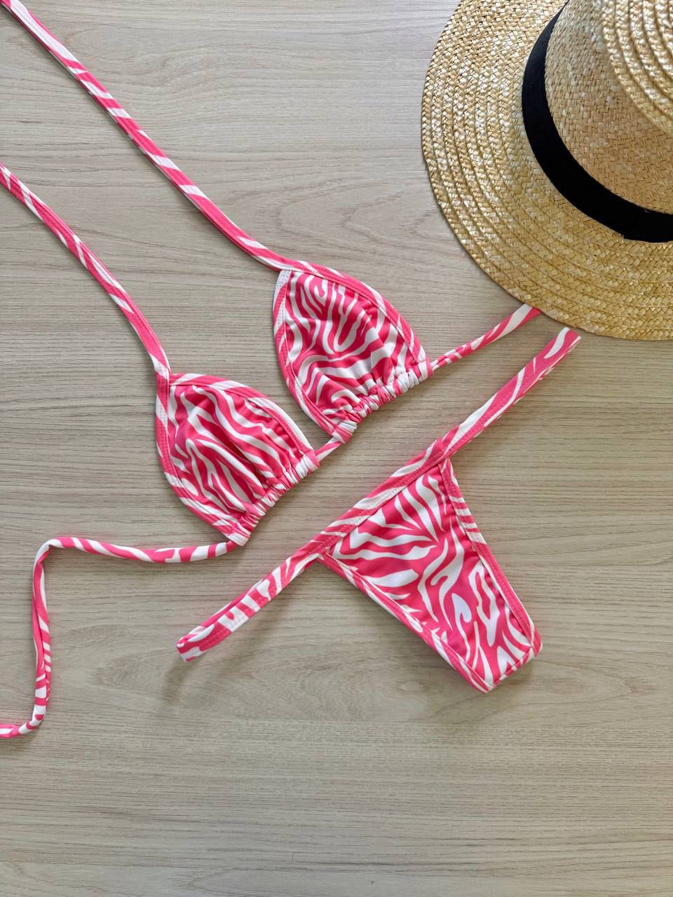 Biquíni Fita Zebra Rosa e Branco